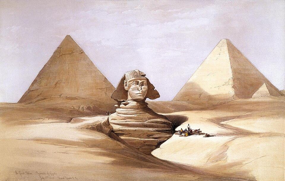 Egipt — imagine ilustrativă: The Great Sphinx, Pyramids of Gizeh-1839) by David Roberts, RA.jpg