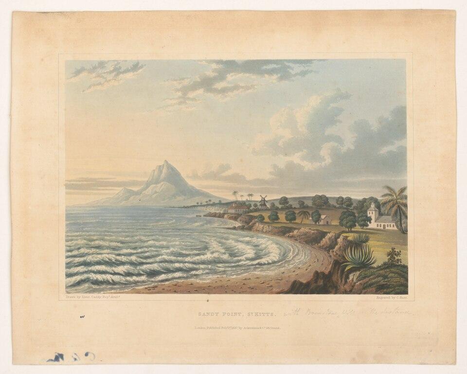 Saint Kitts–Nevis — imagine ilustrativă: Sandy Point, St. Kitts - drawn by Lieut. Caddy, Royl. Artilly. ; engraved by C. Hunt. LCCN91790569.tif